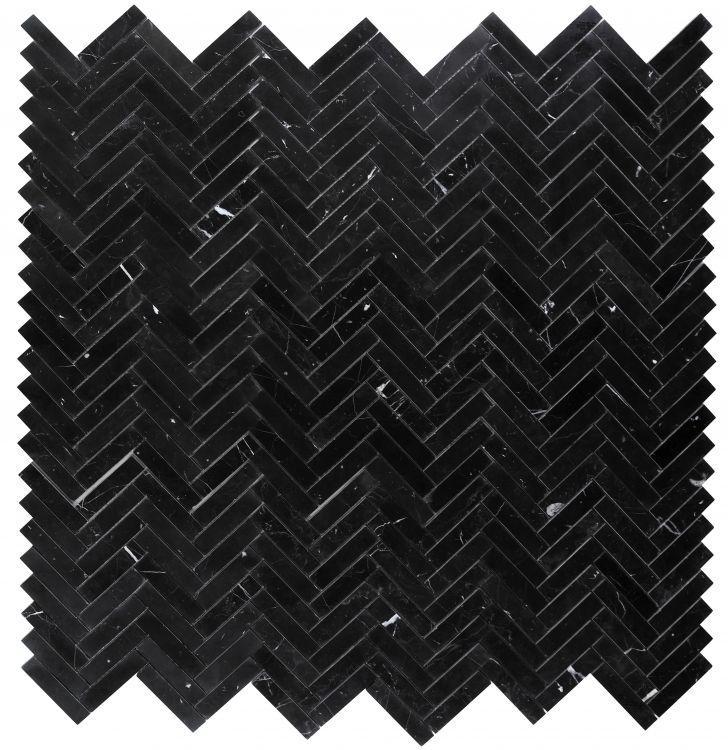Chevron Herringbone Marquina 1x4  Polished Marble  Mosaic