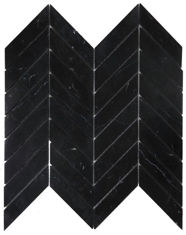 Chevron Herringbone Marquina Polished Marble  Mosaic