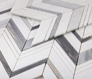 Chevron Herringbone Ravenna Blue Polished Marble  Mosaic