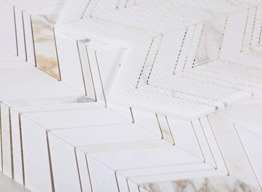 Chevron Herringbone Ravenna Calacatta Polished Marble  Mosaic