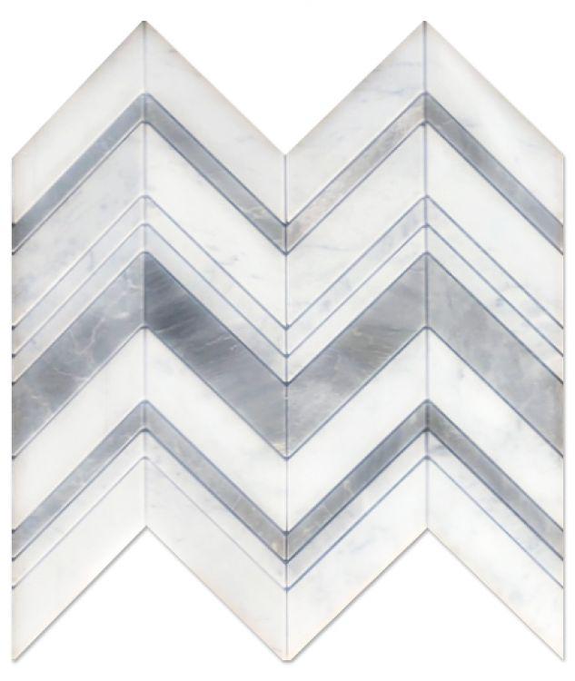 Chevron Herringbone Ravenna Grey Polished Marble  Mosaic