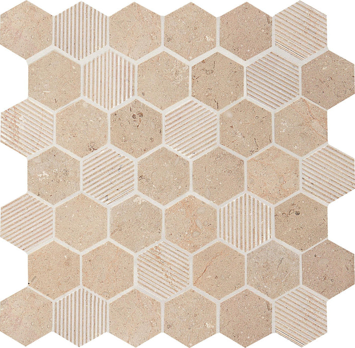 Corton Sable 2x2 Hexagon Honed, Brushed Limestone  Mosaic