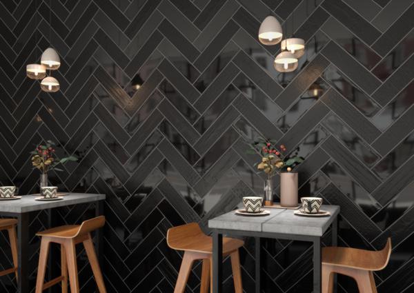Cosmopolitan Black Deco Glossy 4x16 Ceramic  Tile
