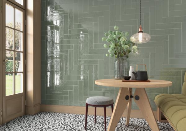 Cosmopolitan Safari Green Deco Glossy 4x16 Ceramic  Tile