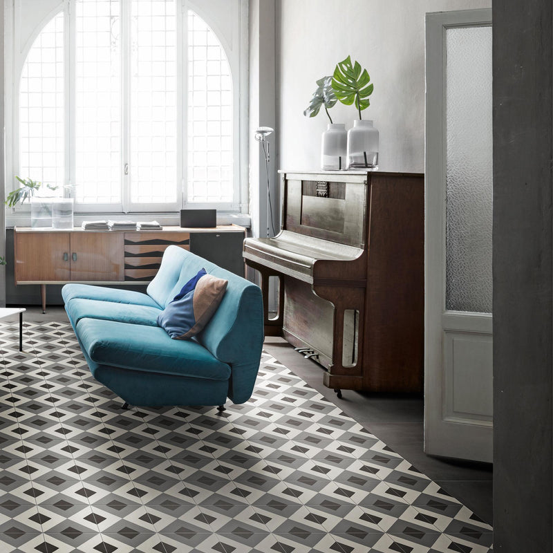 D Segni Double Diamond Smoke Blend Matte 8x8 Porcelain  Tile