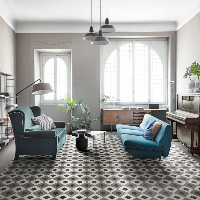 D Segni Double Diamond Smoke Blend Matte 8x8 Porcelain  Tile