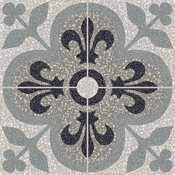 D Segni Terrazzo Fleur De Lis Deco Matte 8x8 Porcelain  Tile