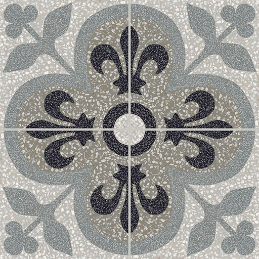 D Segni Terrazzo Fleur De Lis Deco Matte 8x8 Porcelain  Tile