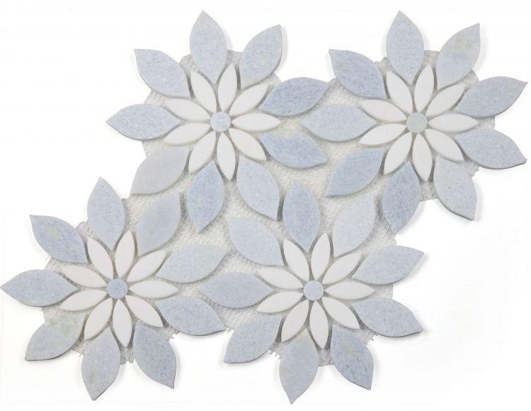 Daisy Bloom Ocean Flower Polished Marble  Mosaic