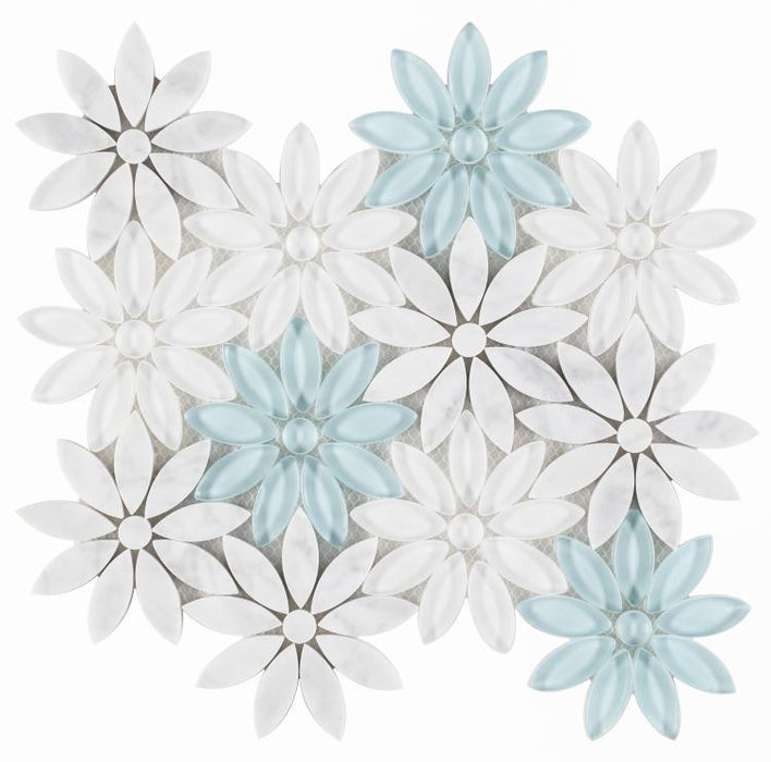 Daisy Blue Flower  Glass  Mosaic