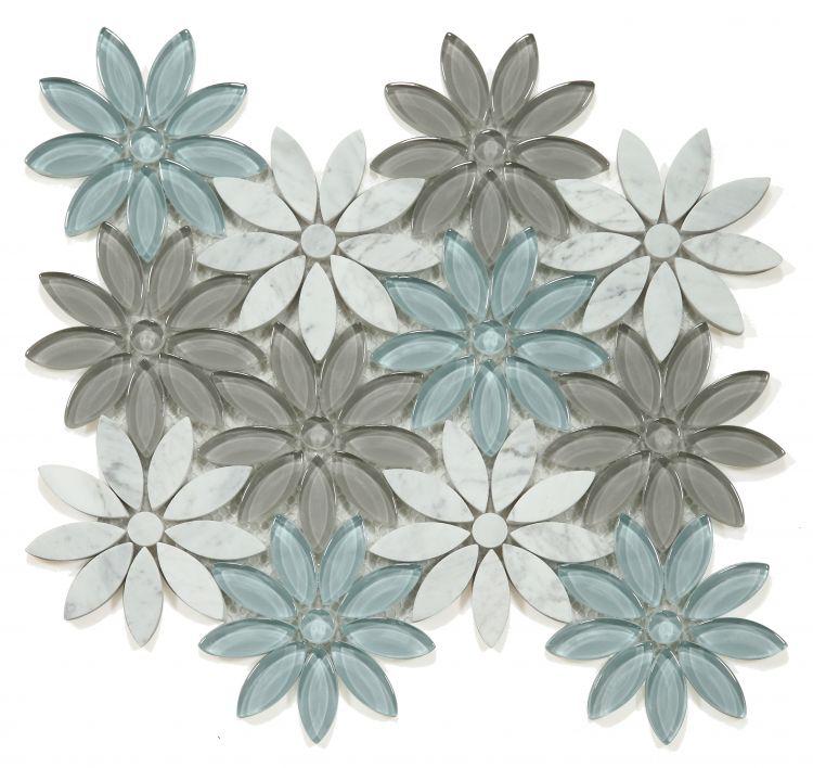 Daisy White Sky Flower  Glass  Mosaic