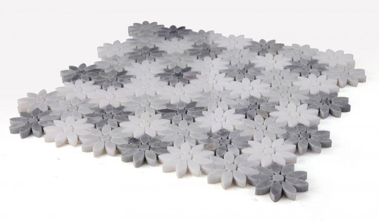 Daisy Wild Grey Flower Polished Marble  Mosaic