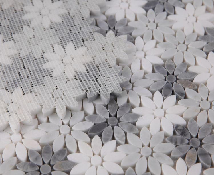 Daisy Wild Grey Flower Polished Marble  Mosaic