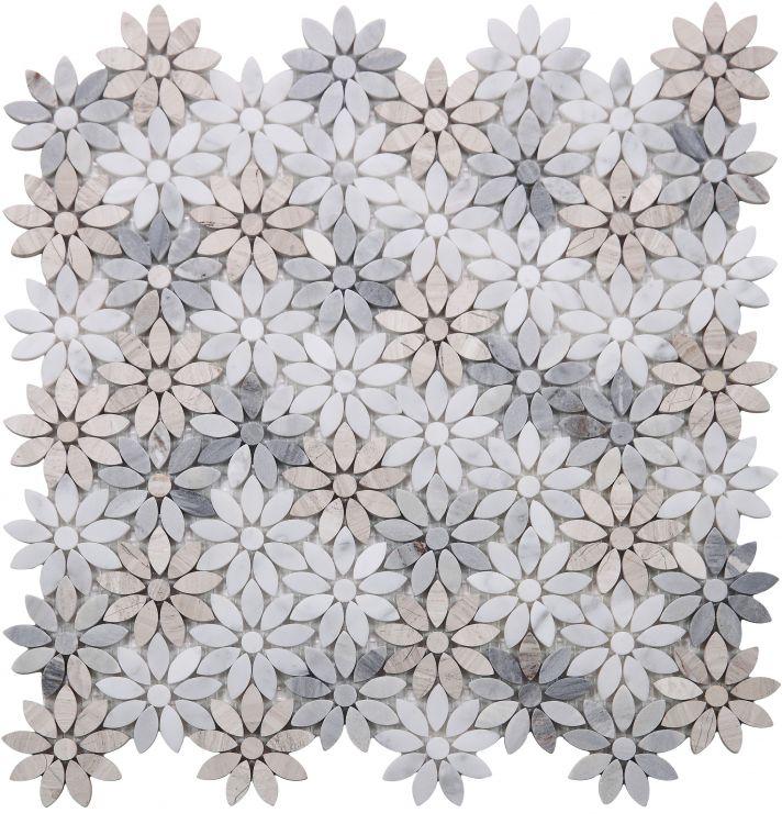 Daisy Wild Sky Flower Polished Marble  Mosaic