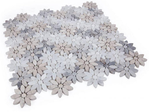 Daisy Wild Sky Flower Polished Marble  Mosaic