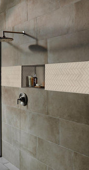 Domino Almond 1x3 Herringbone Glossy Porcelain  Mosaic