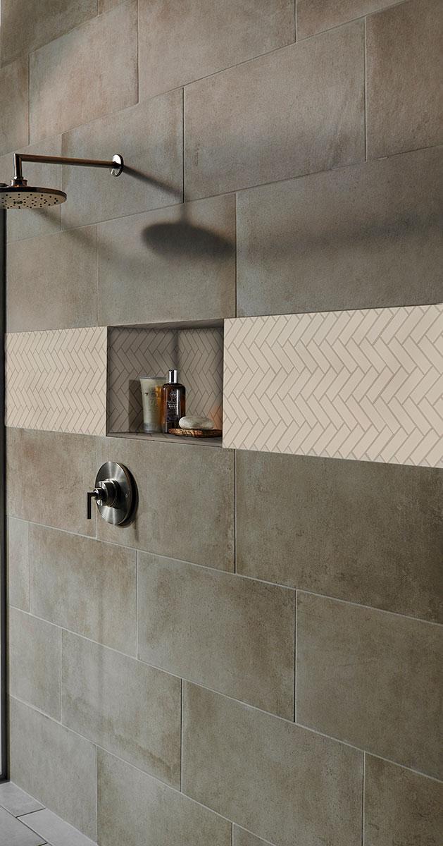 Domino Almond 1x3 Herringbone Glossy Porcelain  Mosaic