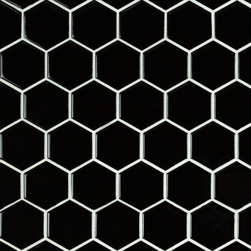 Domino Black 2x2 Hexagon Glossy Porcelain  Mosaic