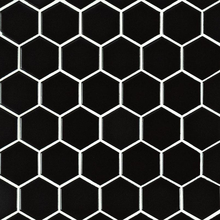 Domino Black 2x2 Hexagon Matte Porcelain  Mosaic