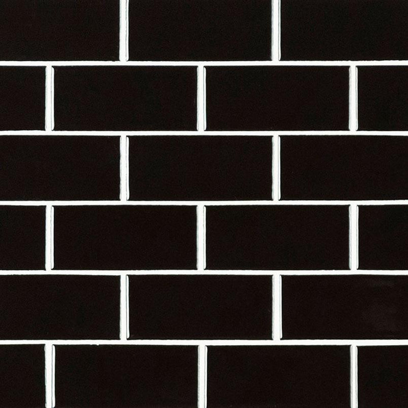 Domino Black 2x4 Subway Glossy Porcelain  Mosaic