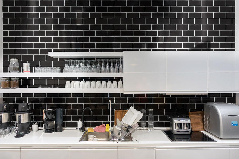 Domino Black 2x4 Subway Glossy Porcelain  Mosaic