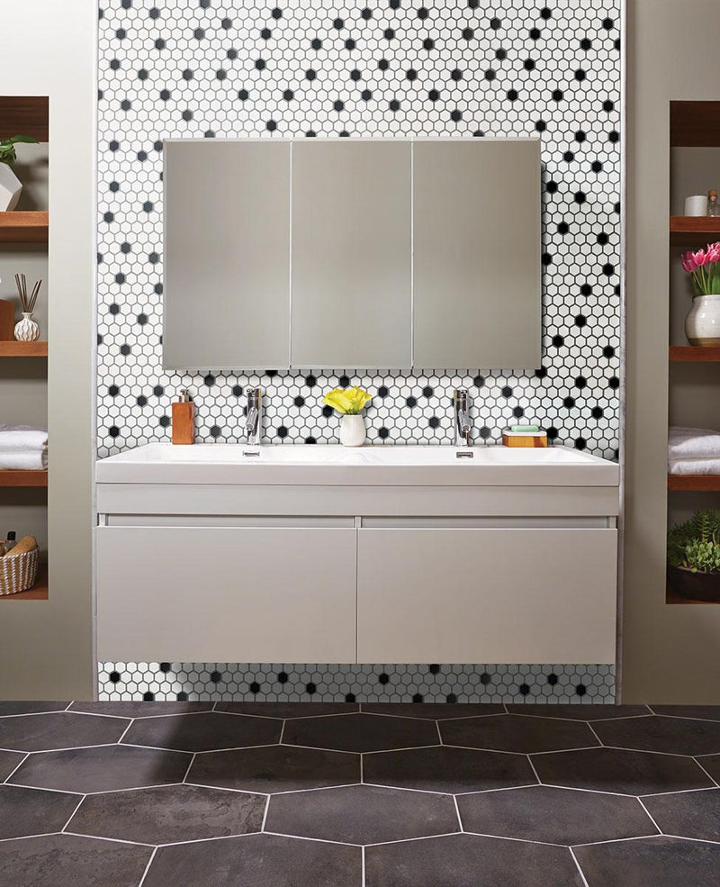 Domino Black And White 1x1 Hexagon Matte Porcelain  Mosaic
