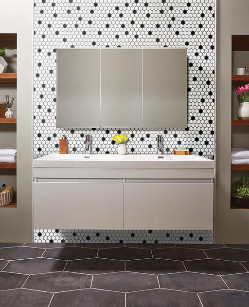 Domino Black And White 1x1 Hexagon Matte Porcelain  Mosaic