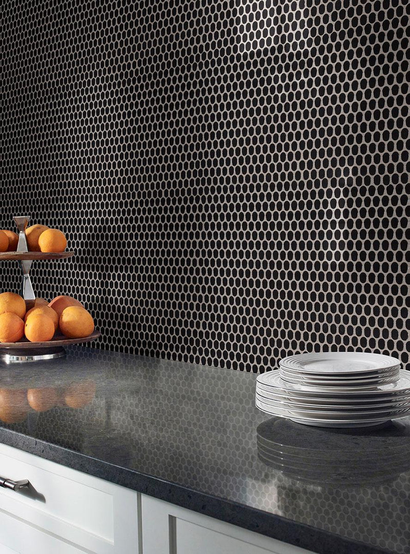 Domino Nero Pennyround Glossy Porcelain  Mosaic