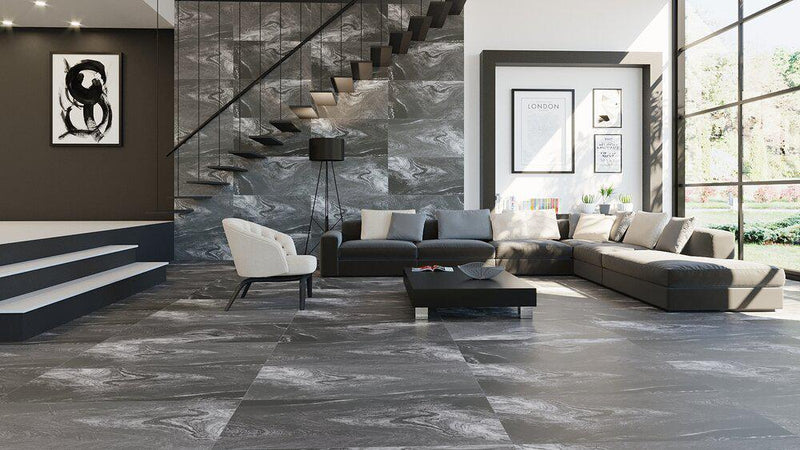Domino Soft Black Semi Polished 24x48 Porcelain  Tile