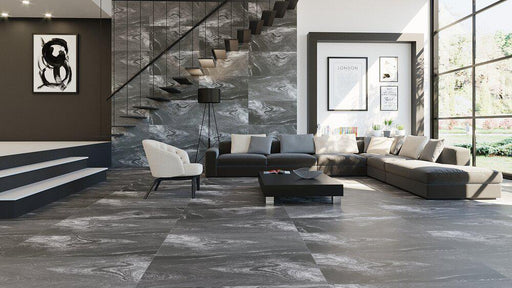 Domino Soft Black Semi Polished 24x48 Porcelain  Tile