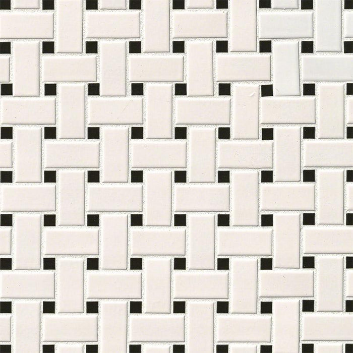 Domino White And Black Basketweave Matte Porcelain  Mosaic