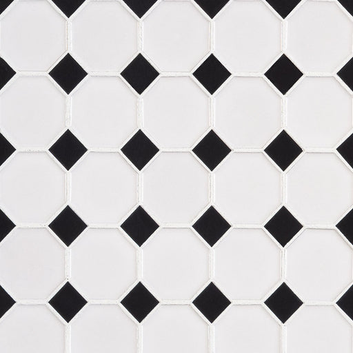 Domino White And Black Octagon Glossy Porcelain  Mosaic