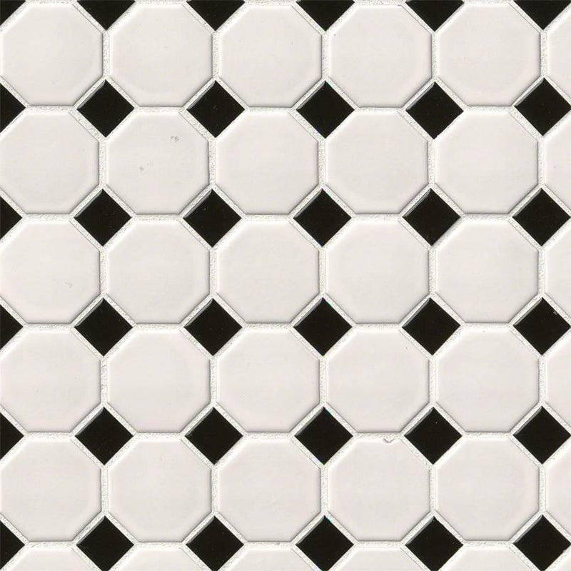 Domino White And Black Octagon Matte Porcelain  Mosaic
