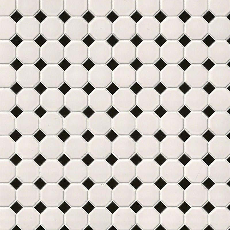 Domino White And Black Octagon Matte Porcelain  Mosaic