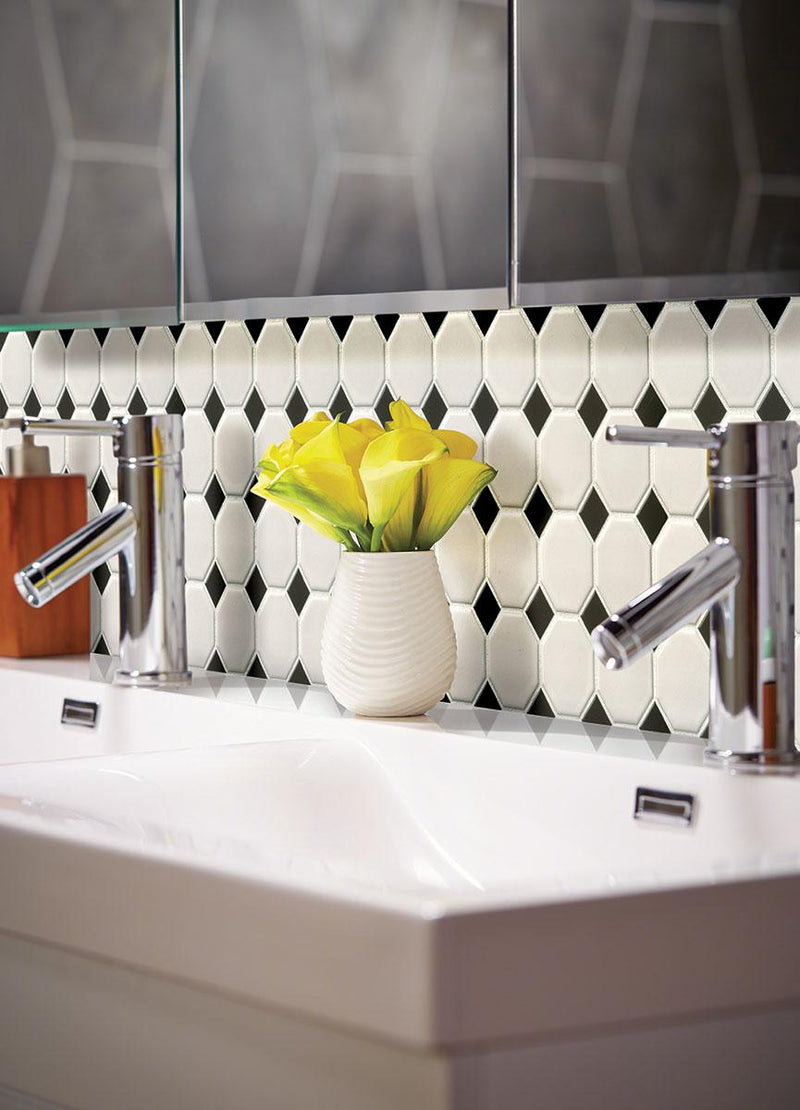 Domino White And Black Octagon Matte Porcelain  Mosaic