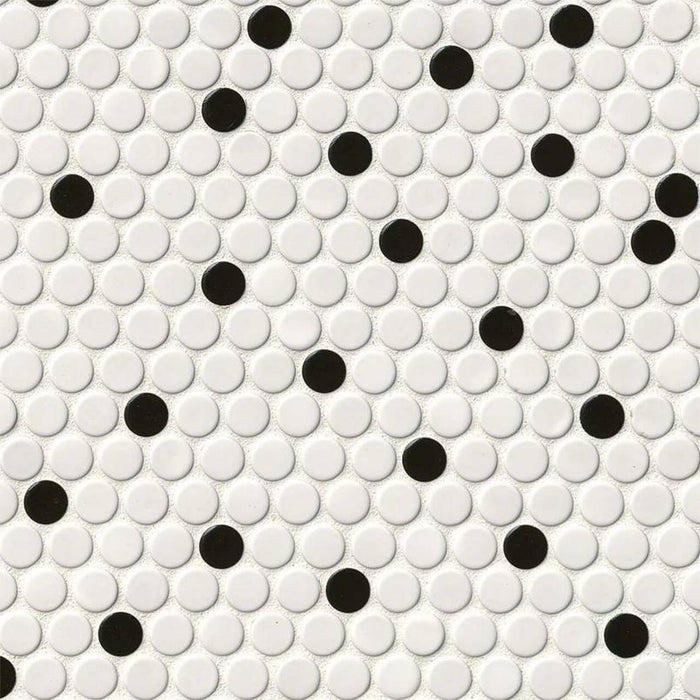 Domino White And Black Pennyround Glossy Porcelain  Mosaic