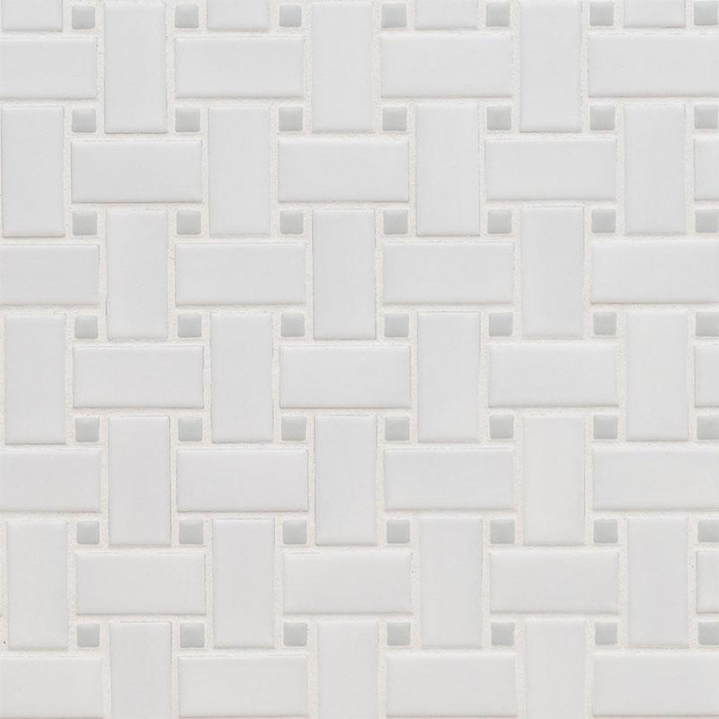 Domino White And Gray Basketweave Matte Porcelain  Mosaic