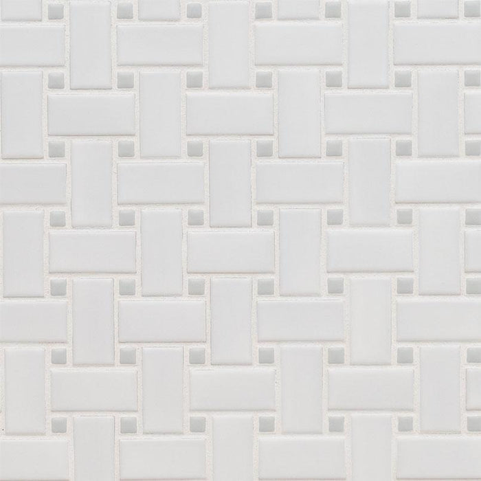 Domino White And Gray Basketweave Matte Porcelain  Mosaic