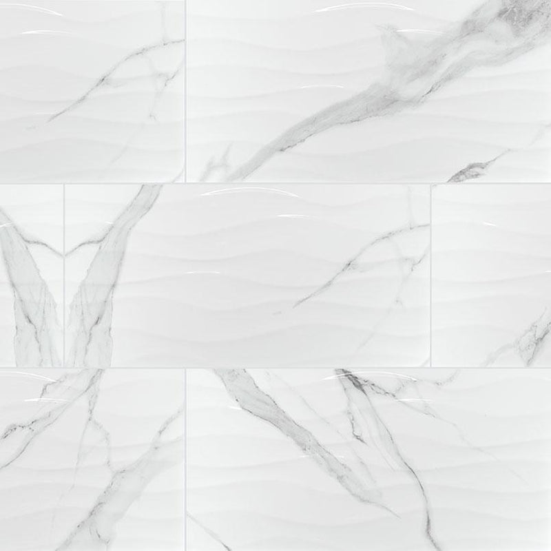 Dymo Statuary Wavy White Glossy 12x24 Ceramic  Tile