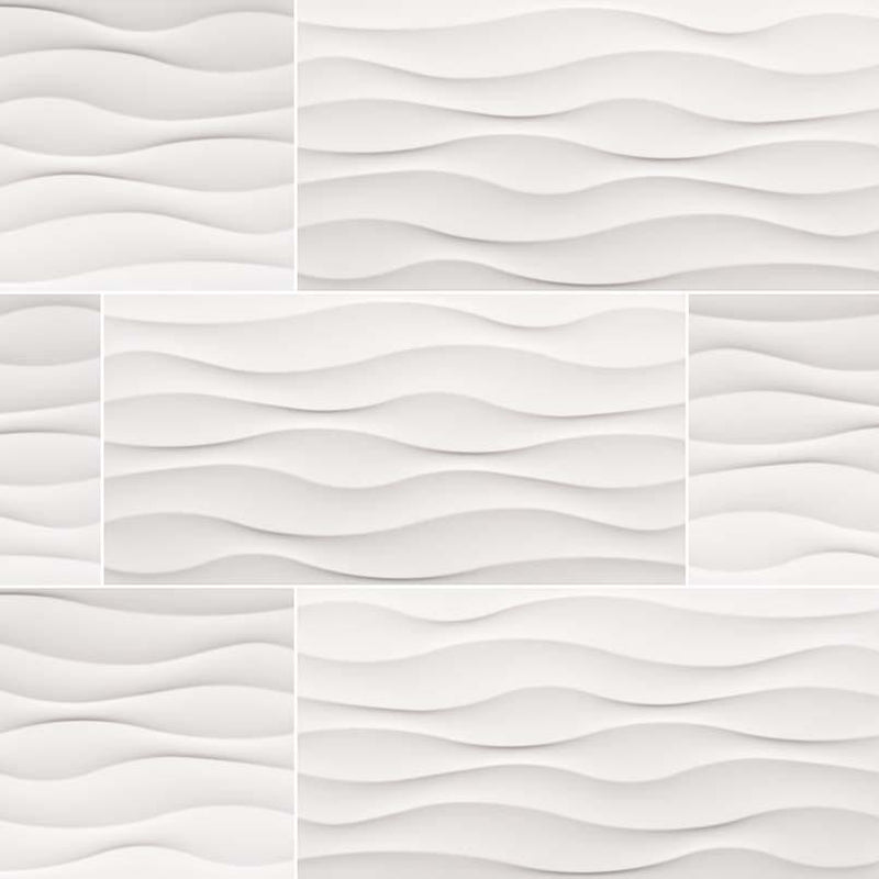 Dymo Wavy White Glossy 12x24 Ceramic  Tile