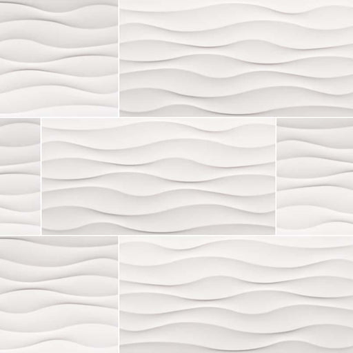 Dymo Wavy White Glossy 12x24 Ceramic  Tile