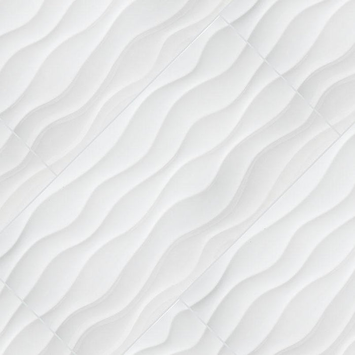 Dymo Wavy White Glossy 12x24 Ceramic  Tile