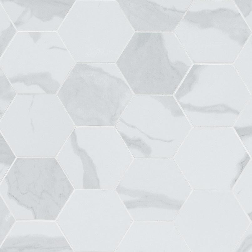 White Porcelain Marble Hexagon Inspired Floor Tile