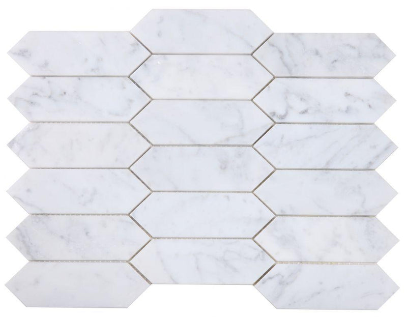 Elongated Hex Carrara Elongated Hexagon Honed Marble  Mosaic