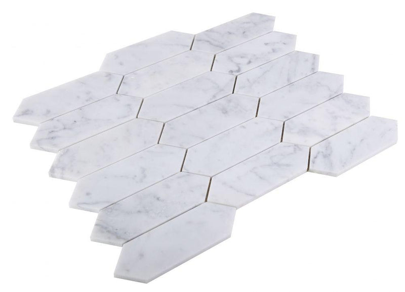 Elongated Hex Carrara Elongated Hexagon Honed Marble  Mosaic