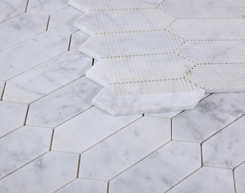 Elongated Hex Carrara Elongated Hexagon Honed Marble  Mosaic