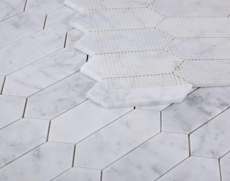 Elongated Hex Carrara Elongated Hexagon Honed Marble  Mosaic