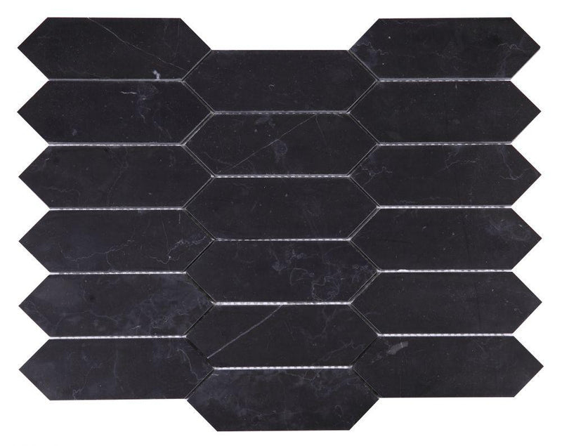Elongated Hex Marquina Elongated Hexagon Honed Marble  Mosaic