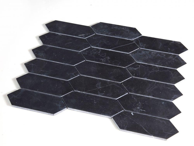 Elongated Hex Marquina Elongated Hexagon Honed Marble  Mosaic