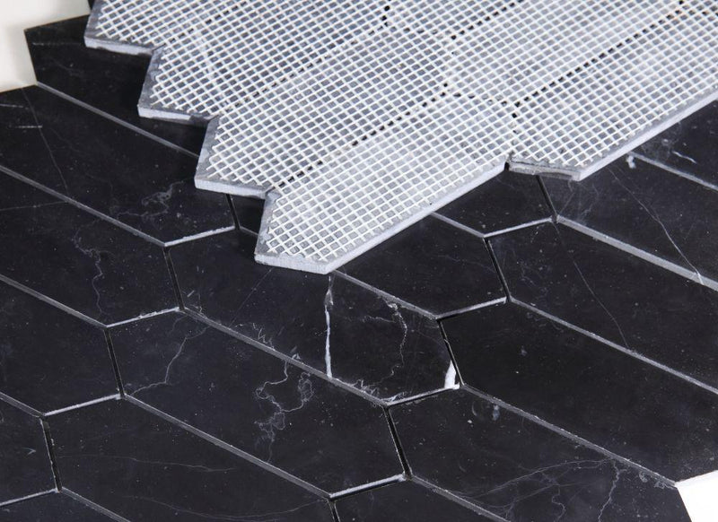 Elongated Hex Marquina Elongated Hexagon Honed Marble  Mosaic